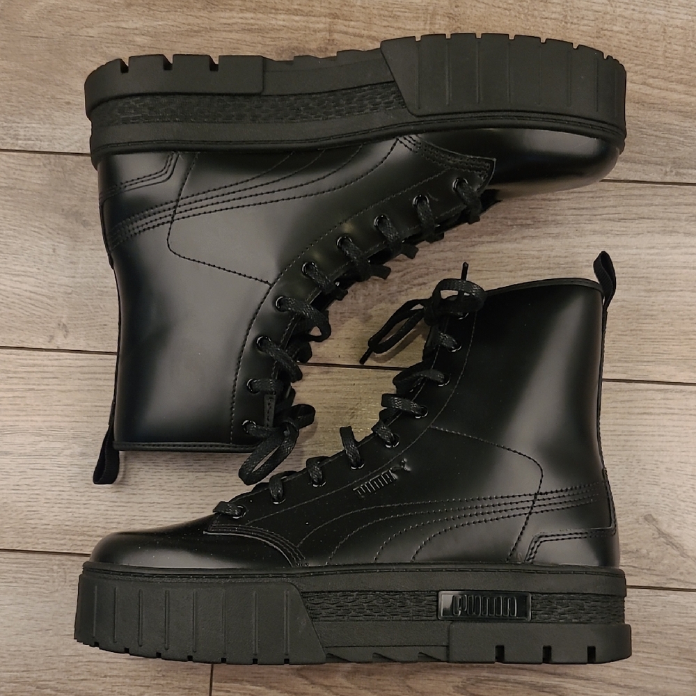 PUMA x Dua Lipa Mayze Black Leather Sz 10 Womens High Combat Platform Boots NWOB